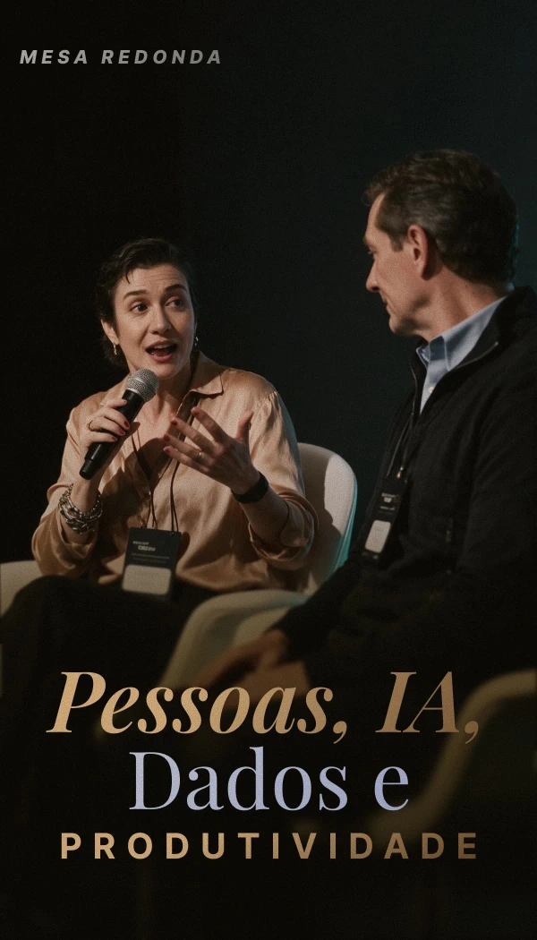Capa da palestra Pessoas, IA, Dados e Produtividade, com Mesa Redonda